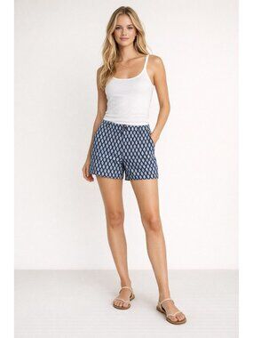 Gap City Shorts Flat Front Chino Womens 14 Cuffed Navy Blue Geometric Summer Vac